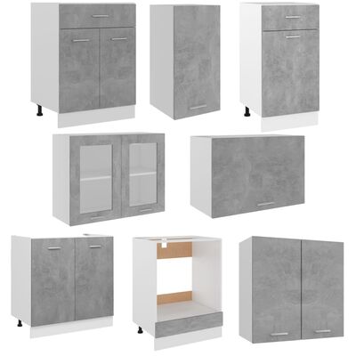 vidaXL Komplet kuhinjskih omaric 8-delni betonsko siv iverna plošča