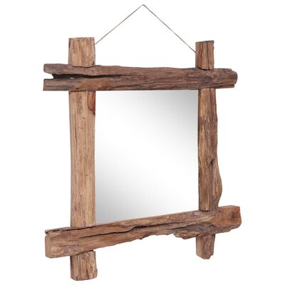 vidaXL Ogledalo iz hlodov naravno 70x70 cm trden predelan les
