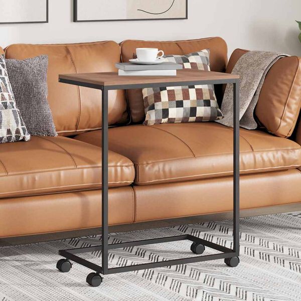 vidaXL Stranska mizica s kolesi črna 55x35x70 cm konstruiran les