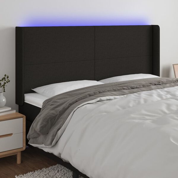 vidaXL LED posteljno vzglavje črno 203x16x118/128 cm blago
