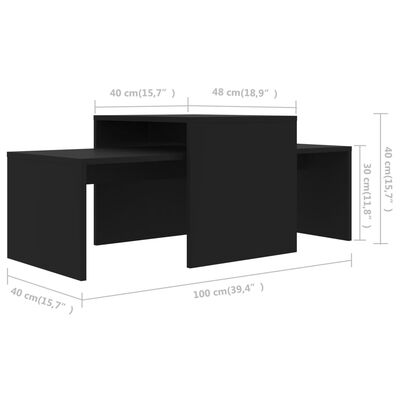 vidaXL Komplet klubskih mizic črn 100x48x40 cm iverna plošča
