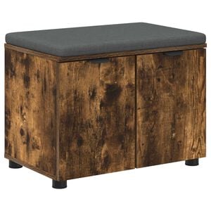 vidaXL Haldna klop z blazino s polico Dimljeni Hrast 60 x 38 x 46 cm