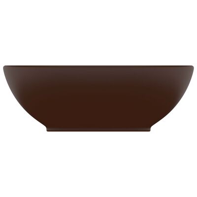 vidaXL Razkošen umivalnik ovalen mat temno rjav 40x33 cm keramičen