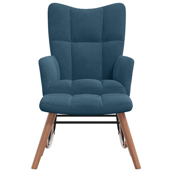 vidaXL Gugalni stol s stolčkom moder žamet