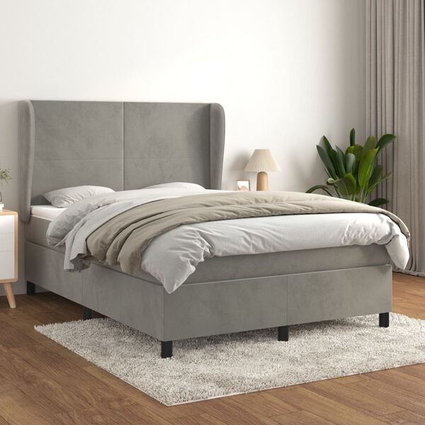 vidaXL Box spring postelja z vzmetnico svetlo siva 140x200 cm žamet