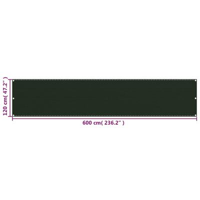 vidaXL Balkonsko platno temno zeleno 120x600 cm HDPE