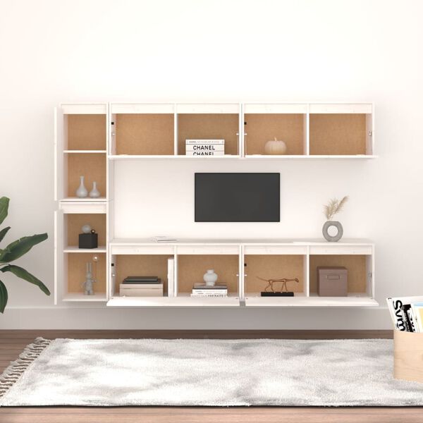 vidaXL TV omarica 6 kosov bela trdna borovina