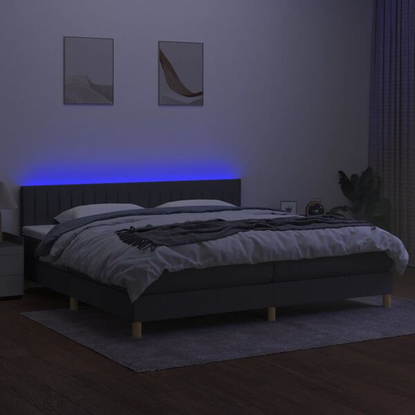 vidaXL Box spring postelja z vzmetnico LED temno siva 200x200 cm blago