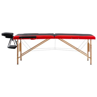 vidaXL Zložljiva masažna miza 2 coni les črna in rdeča