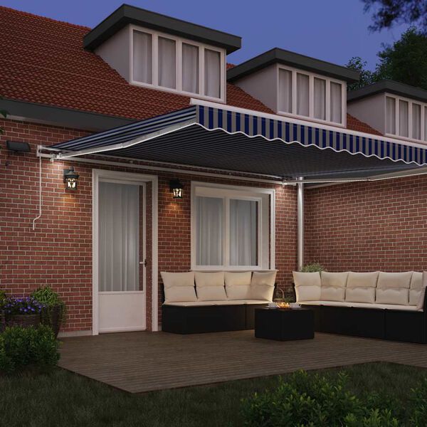 vidaXL Retraktilna tenda z LED lučmi Modra in bela 450 × 300 cm