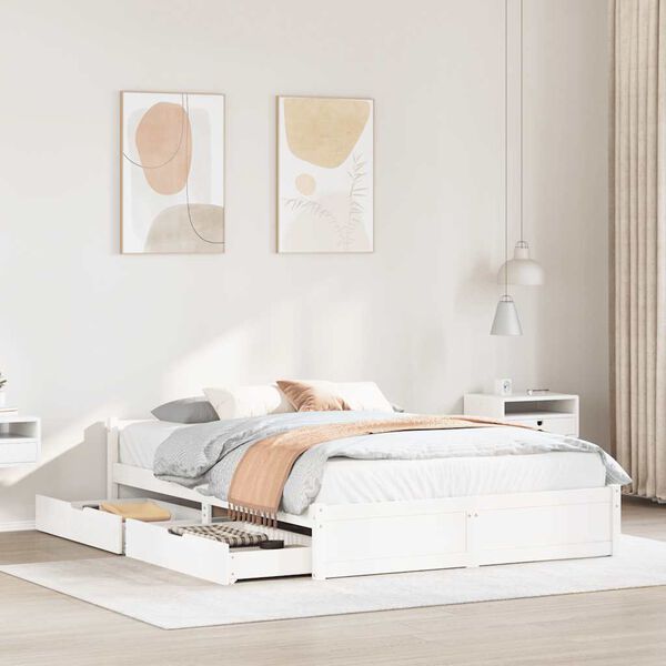 vidaXL Posteljni okvir brez vzmetnice bel 135x190 cm trdna borovina