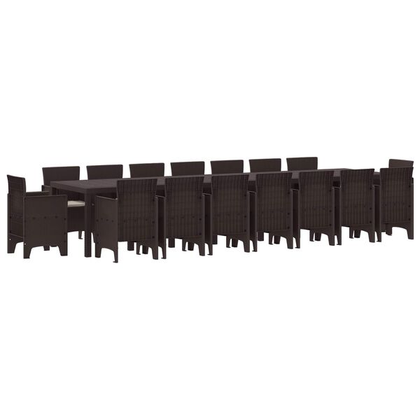 vidaXL Vrtna jedilna garnitura s blazinami z blazino 17 pcs Rjava PP