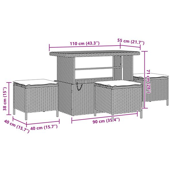 vidaXL Vrtna sedežna garnitura z blazino s shranjevanjem 13 pcs Črna