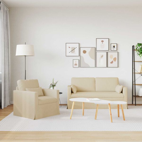 vidaXL Kavč 2 pcs krema 158 x 78 x 80 cm blago