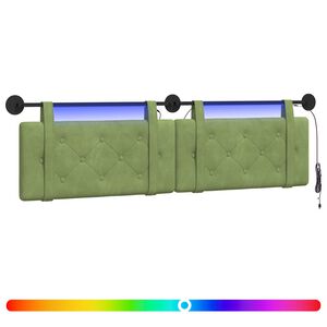 vidaXL Viseče vzglavje postelje Z LED svetlobo Svetlo zelena Žamet