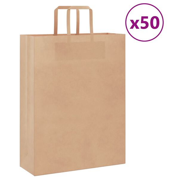 vidaXL Papirnate vrečke 50 kosov z ročaji rjave barve 32x12x42 cm