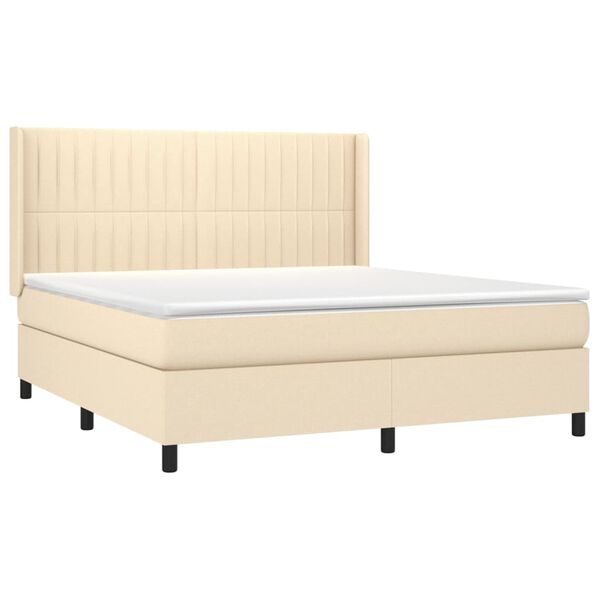 vidaXL Box spring postelja z vzmetnico krem 160x200 cm blago