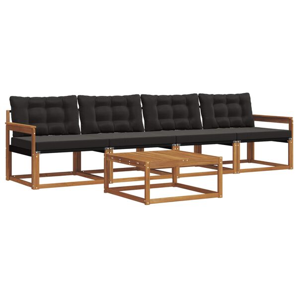 vidaXL Zunanja garnitura za sedenje z blazino 5 pcs Naravna in črna