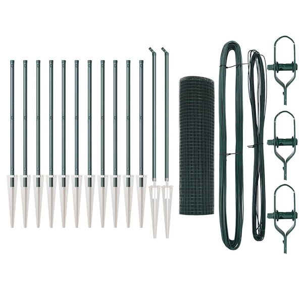 vidaXL Ogrodje s stebri Zelena 0.8 x 25 m Jeklo