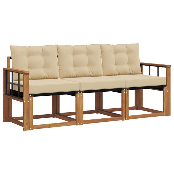 vidaXL Zunanja garnitura za sedenje z blazino 3 pcs Naravna in bež