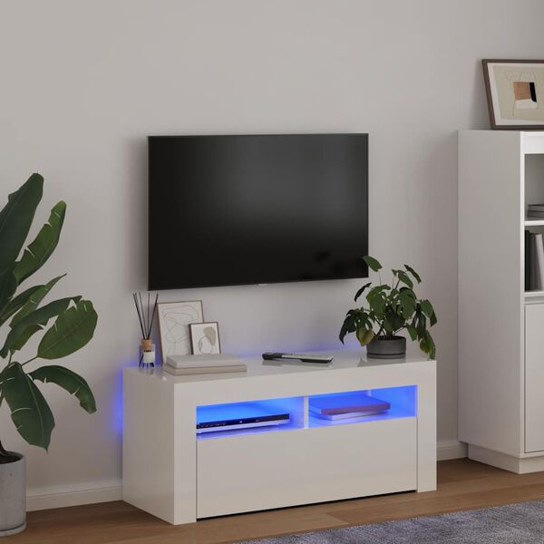 vidaXL TV omarica z LED lučkami visok sijaj bela 90x35x40 cm