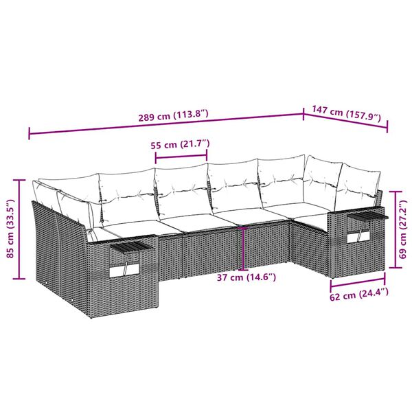 vidaXL Vrtna sedežna garnitura 7-delna z blazinami rjav poli ratan