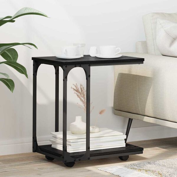 vidaXL Stranska miza Črna Orehovina 50 x 35 x 55.5 cm Konstruiran les