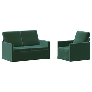 vidaXL Kavčna garnitura 2 pcs Temno zelena Žamet