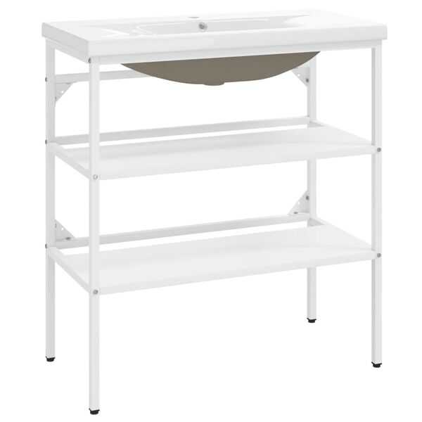 vidaXL Okvir umivalnika z vgradnim umivalnikom belo železo