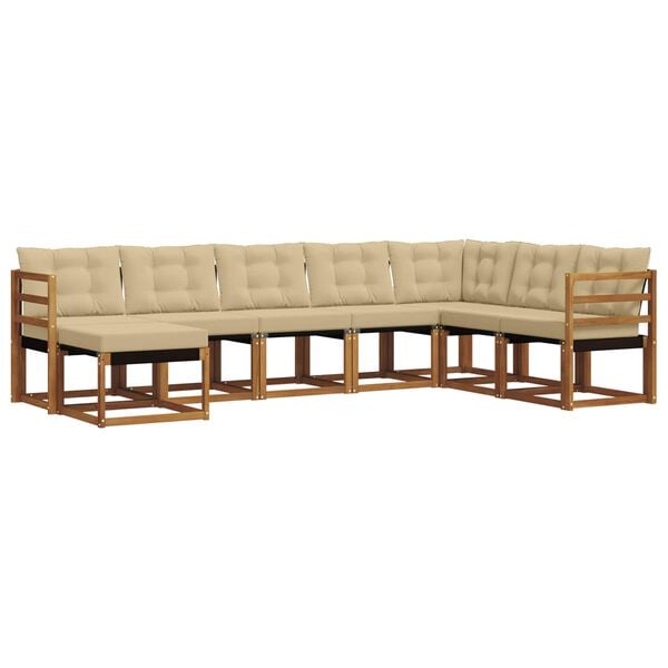 vidaXL Zunanja garnitura za sedenje z blazino 8 pcs Naravna in bež