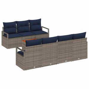 vidaXL Vrtna sedežna garnitura z blazino 8 pcs Siva poli ratan