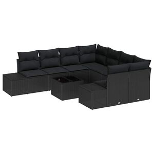 vidaXL Vrtna sedežna garnitura z blazino 9 pcs Črna poli ratan