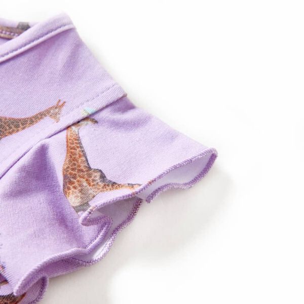 Otroška obleka z naborki na rokavih in vrvico lila 116