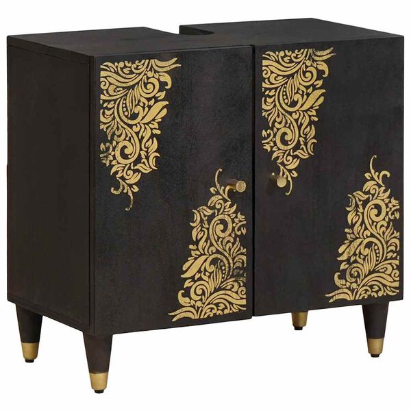 vidaXL Komplet omaric za kopalnico 5 pcs Črna Masiven les manga