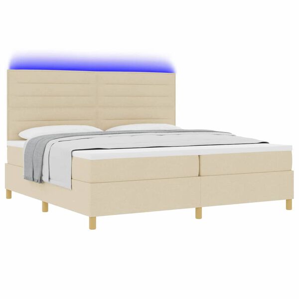 vidaXL LED Box Spring Postelja z vzmetnico krema 200 x 200 cm blago