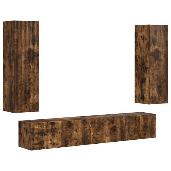 vidaXL Komplet TV omaric 3 pcs Dimljeni oreh Konstruiran les