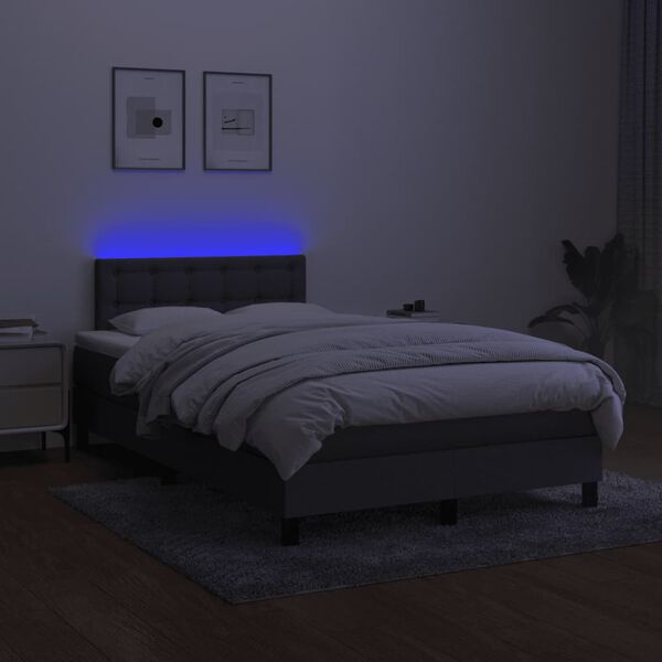 vidaXL Box spring postelja z vzmetnico LED temno siva 120x200 cm blago