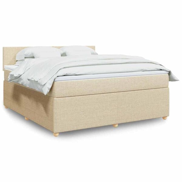 vidaXL Box spring postelja z vzmetnico krem 180x200 cm blago