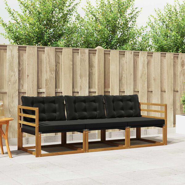 vidaXL Zunanja garnitura za sedenje z blazino 3 pcs Naravna in črna