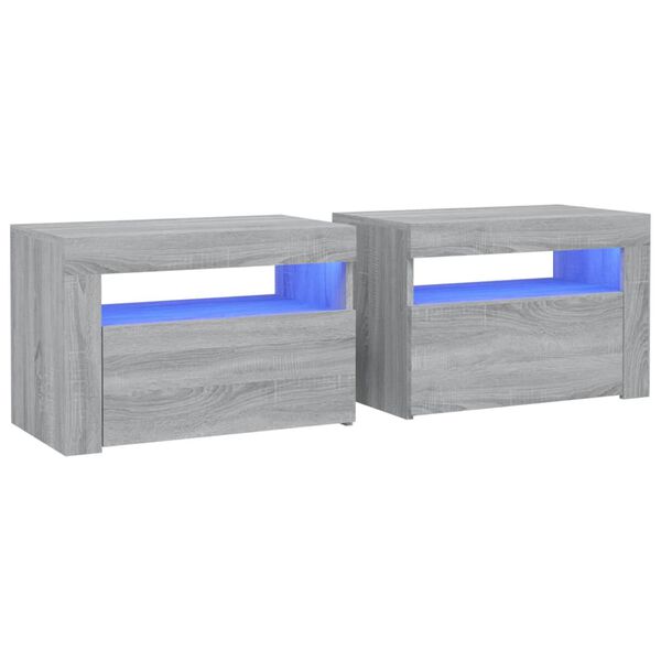 vidaXL Nočna omarica 2 kosa LED siva sonoma 60x35x40 cm