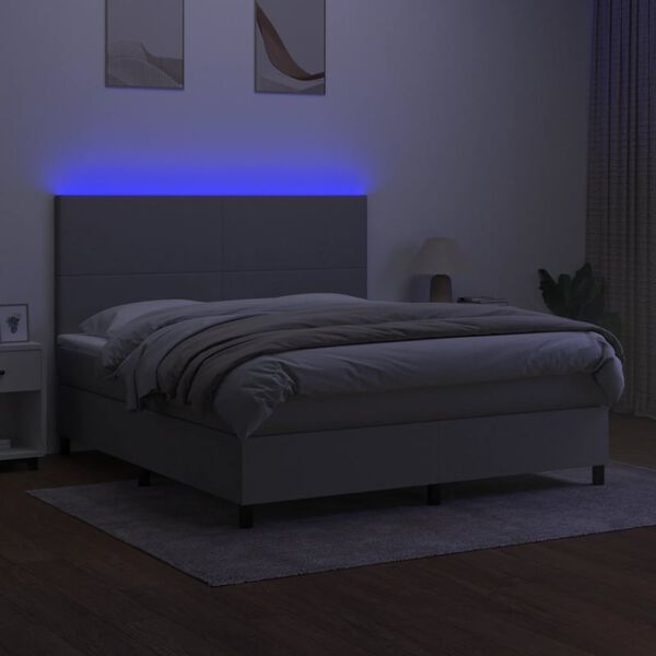 vidaXL Box spring postelja z vzmetnico LED sv. siva 180x200 cm blago