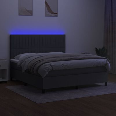 vidaXL Box spring postelja z vzmetnico LED temno siva 160x200 cm blago