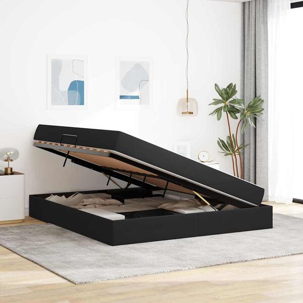 vidaXL Postelja z dodatnim prostorom za shranjevanje in vzmetnico Črna