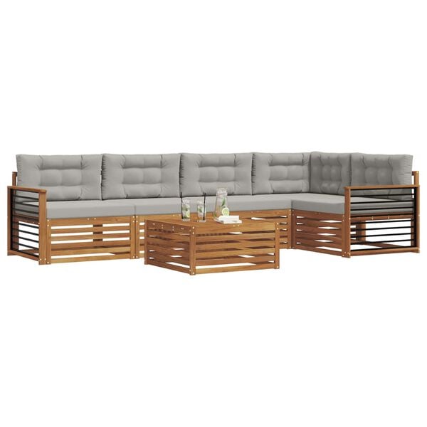 vidaXL Zunanja garnitura za sedenje 6 pcs Naravna in svetlo siva