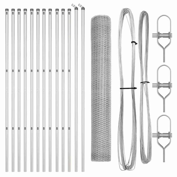 vidaXL Ogrodje s stebri srebrna 1.2 x 25 m Jeklo s PVC premazom