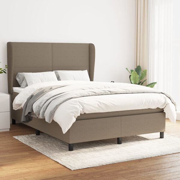 vidaXL Box spring postelja z vzmetnico taupe 140x200 cm blago