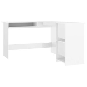 vidaXL Kotna miza L-oblike visok sijaj bela 120x140x75cm iverna plo&scaron;ča