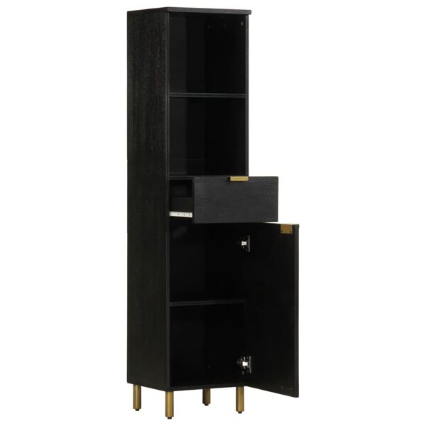 vidaXL Kopalniška omarica črna 38x33x160 cm trden mangov les