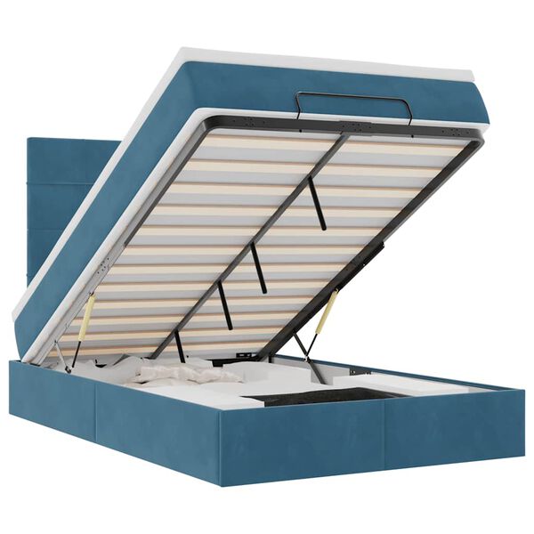 vidaXL Otomanski posteljni okvir z vzmetnicami moder 120x190cm žamet