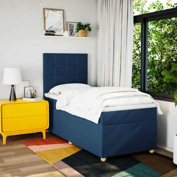 vidaXL Box spring postelja z vzmetnico modra 90x190 cm blago